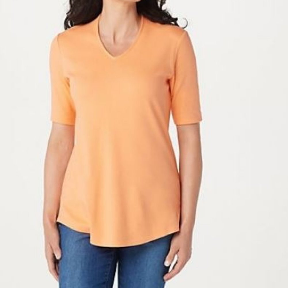 Isaac Mizrahi Essentials V-Neck Elbow Sleeve Tunic Top  15003